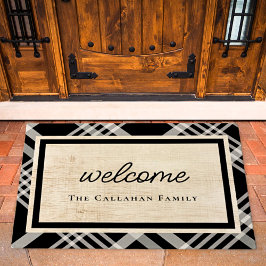 Schwarz & Elfenbeinbeige Karierter Personalisierte Fußmatte