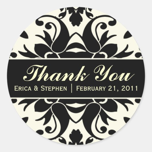 Schwarz-ElfenbeinDamast: Inspirierter, individuali Runder Aufkleber (Vorderseite)