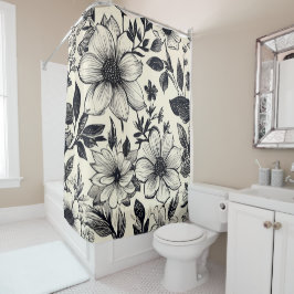 Schwarz & Elfenbeinfloral Duschvorhang