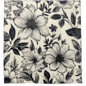 Schwarz & Elfenbeinfloral Duschvorhang (Vorderseite)