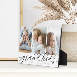 Schwarz | Enkelkinder machen Life Grand 3 Foto Col Fotoplatte<br><div class="desc">Mit dieser schönen Collage aus Foto kreieren Sie ein Geschenk für eine geliebte Oma oder Großvater. "Großkinder machen das Leben groß" erscheint in schwarz-grauem Kalligraphieschreiben unter 3 Fotos ihrer Enkel.</div>