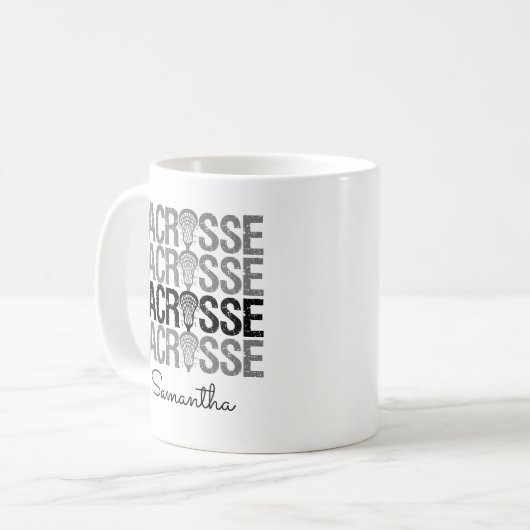 Schwarz erschüttertes Lacrosse Word Kaffeetasse (Vorderseite Links)