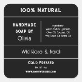 Schwarz | Etikett für Seifenzutaten Quadratischer Aufkleber (Vorderseite)