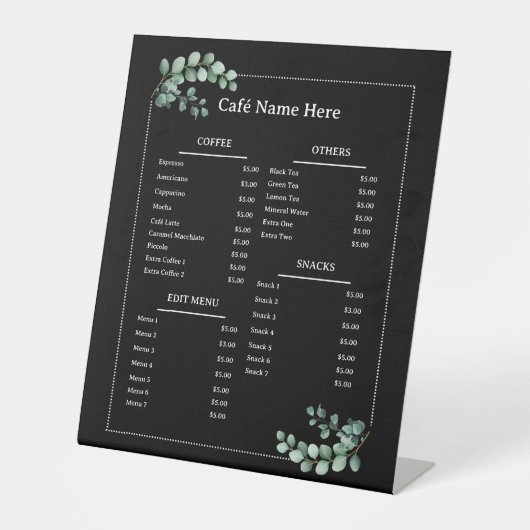 Schwarz | Eukalyptus Minimal Café Café Coffee Shop Sockelschild (Vorderseite)