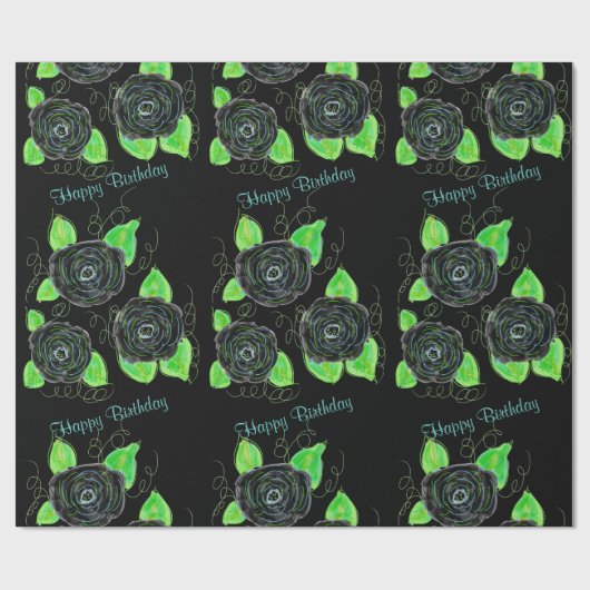 Schwarz-Extravagant-Flower-Geschenkwrap Geschenkpapier (Flach)