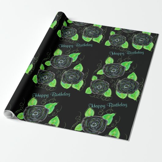 Schwarz-Extravagant-Flower-Geschenkwrap Geschenkpapier (Ungerollt)