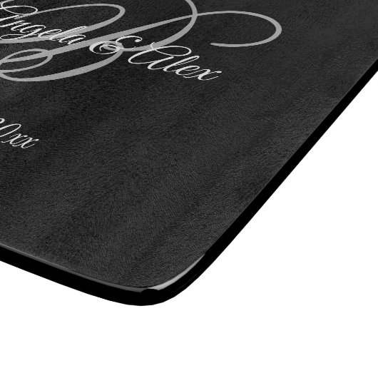 Schwarz-Extravagant-Monogramm-Hochzeitstag Schneidebrett (Ecke)