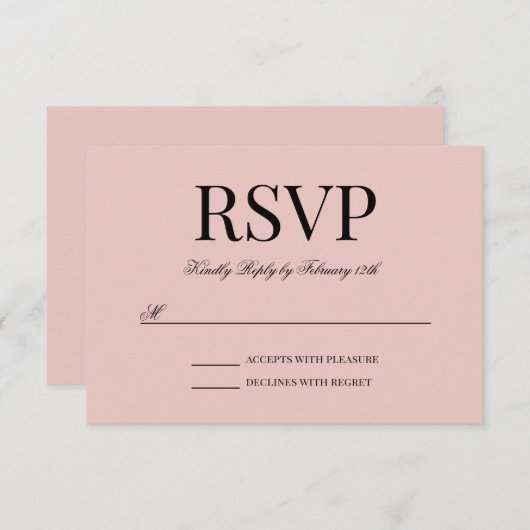 Schwarz-Extravagant-Script-Kalligrafie und Blush RSVP Karte (Vorne/Hinten)