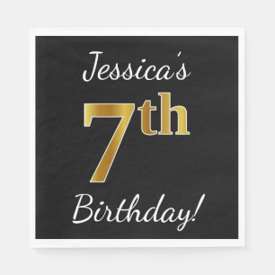 Schwarz, Falsches Gold 7. Geburtstag + Benutzerdef Serviette