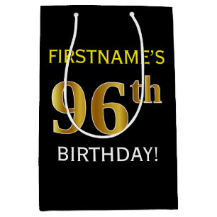 Schwarz, Falsches Gold 96. Geburtstag + Benutzerde Mittlere Geschenktüte