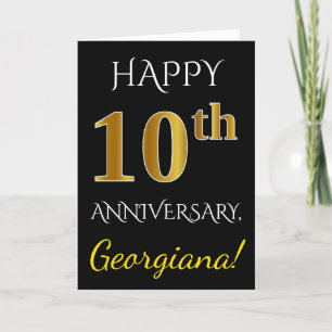 Schwarz, Falschgold 10. Hochzeitstag + Name Karte