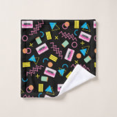 Schwarz farbenfrohe 80er Jahre Retro-Muster Badhandtuch Set (Waschlappen)