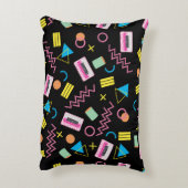 Schwarz farbenfrohe 80er Jahre Retro-Muster Dekokissen (Rückseite(Vertikal))