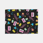 Schwarz farbenfrohe 80er Jahre Retro-Muster Fleecedecke (Vorderseite (Horizontal))