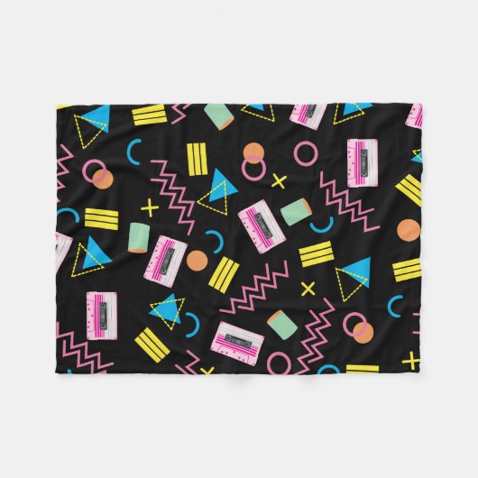 Schwarz farbenfrohe 80er Jahre Retro-Muster Fleecedecke (Vorderseite (Horizontal))