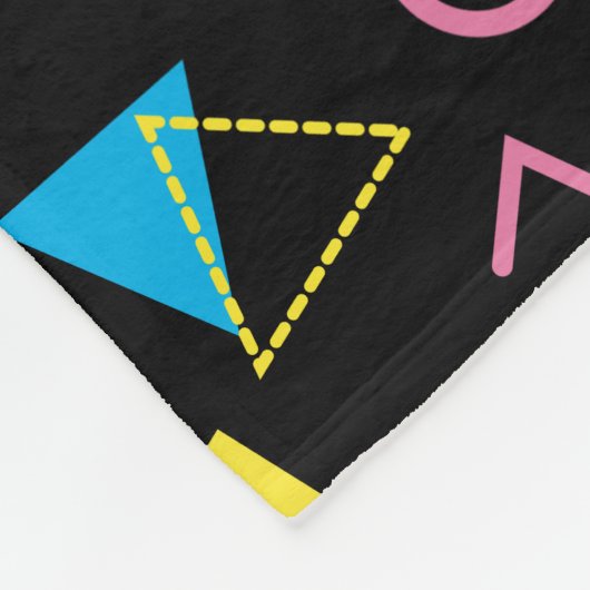 Schwarz farbenfrohe 80er Jahre Retro-Muster Fleecedecke (Ecke)