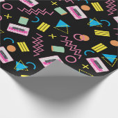 Schwarz farbenfrohe 80er Jahre Retro-Muster Geschenkpapier (Ecke)