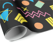 Schwarz farbenfrohe 80er Jahre Retro-Muster Geschenkpapier (Rolleneckpunkt)