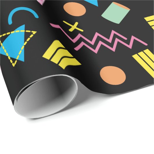 Schwarz farbenfrohe 80er Jahre Retro-Muster Geschenkpapier (Rolleneckpunkt)