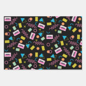 Schwarz farbenfrohe 80er Jahre Retro-Muster Geschenkpapier Set (Vorderseite)