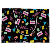 Schwarz farbenfrohe 80er Jahre Retro-Muster Große Geschenktüte (Rückseite)