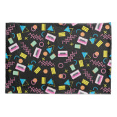 Schwarz farbenfrohe 80er Jahre Retro-Muster Kissenbezug (Rückseite-Links)