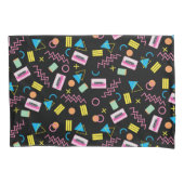 Schwarz farbenfrohe 80er Jahre Retro-Muster Kissenbezug (Vorderseite-Links)