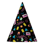 Schwarz farbenfrohe 80er Jahre Retro-Muster Partyhütchen (Links)