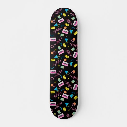 Schwarz farbenfrohe 80er Jahre Retro-Muster Skateboard (Vorne)