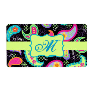 Schwarz Farbenfrohe moderne Paisley-Muster Monogra