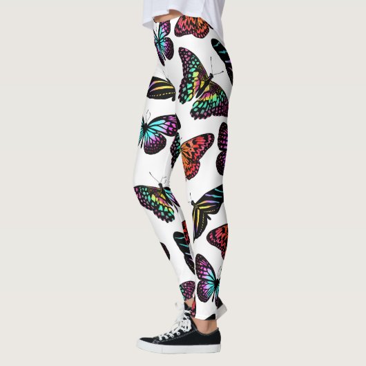 Schwarz Farbenfrohe Schmetterlinge Wasserfarben Mu Leggings (Links)