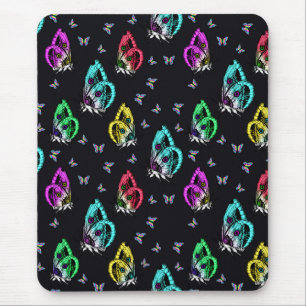 Schwarz-Farbenfrohe Schmetterlingsmuster Mousepad