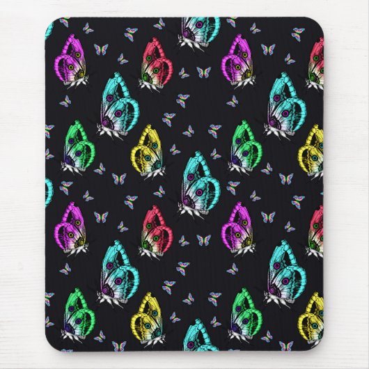 Schwarz-Farbenfrohe Schmetterlingsmuster Mousepad (Vorne)