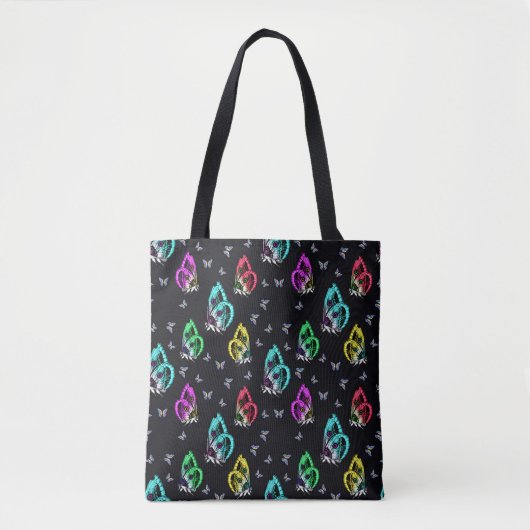 Schwarz-Farbenfrohe Schmetterlingsmuster Tasche (Vorderseite)