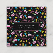 Schwarz-farbige Achtzigerjahre Retro-Party-Planer Quadratische Visitenkarte (Vorderseite)