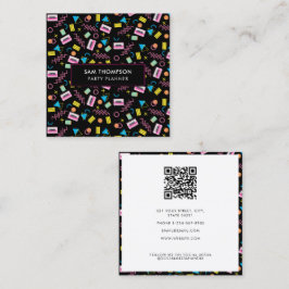 Schwarz-farbige Achtzigerjahre Retro-Party-Planer Quadratische Visitenkarte
