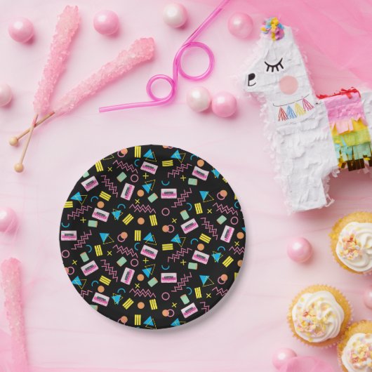 Schwarz farbige Achtzigerjahre Retro-Party-Thema 8 Pappteller (Party)