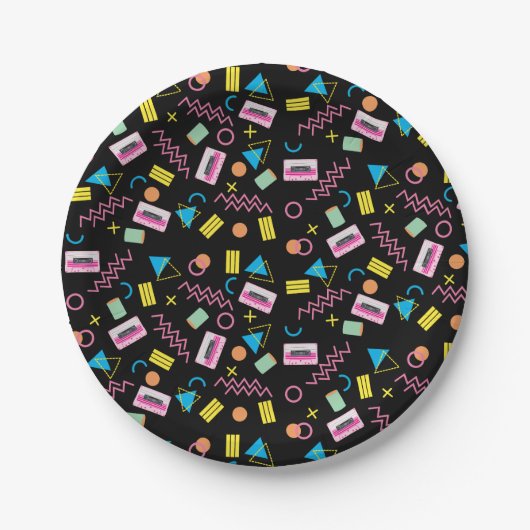 Schwarz farbige Achtzigerjahre Retro-Party-Thema 8 Pappteller (Vorderseite)