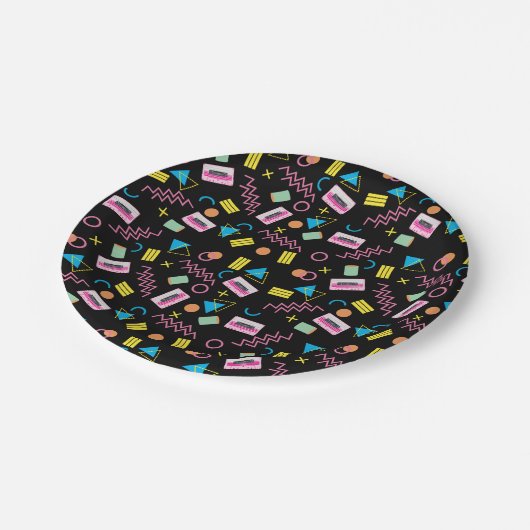 Schwarz farbige Achtzigerjahre Retro-Party-Thema 8 Pappteller (Schrägansicht)