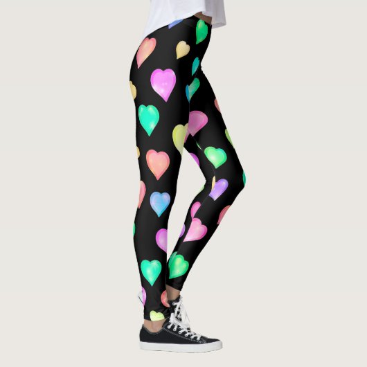 Schwarz-Farbiges Herzmuster Leggings (Rechts)