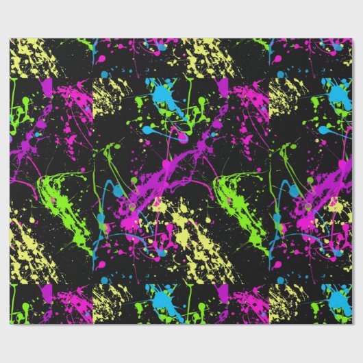 Schwarz-farbiges Neonpaint-Spritzer-Muster Geschenkpapier (Flach)