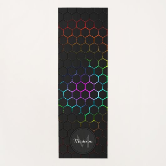 Schwarz farbiges Wabengeometrie-Muster Monogram Yogamatte (Vorderseite)