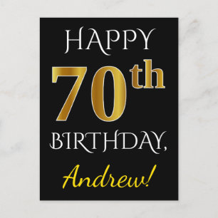 Schwarz, Faux Gold 70. Geburtstag + Benutzerdefini Postkarte