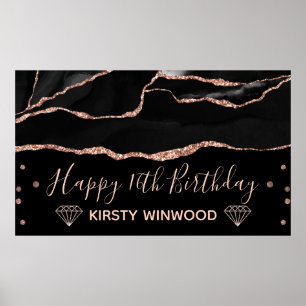 Schwarz & Faux-Roségold Glitter-Achat Sweet 16 Poster