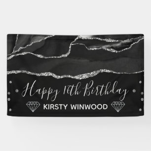 Schwarz & Fauxsilber-Glitter-Achat Sweet 16 Banner