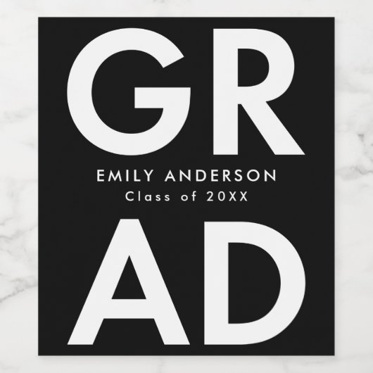 Schwarz | Fett Grad Abschluss Weinetikett (Einzelnes Label)