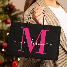 Schwarz & Fett Hot Pink Monogramm Anfangsbuchstabe Große Geschenktüte