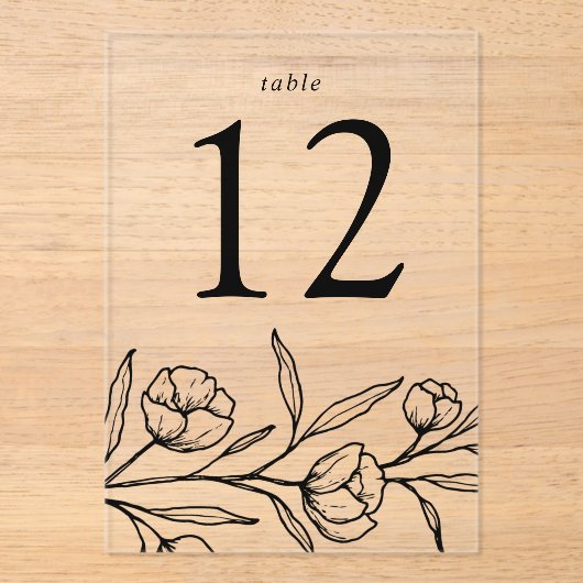 Schwarz-Flora-Akryllische Hochzeitsfeier Acryleinladungen (Vorderseite)