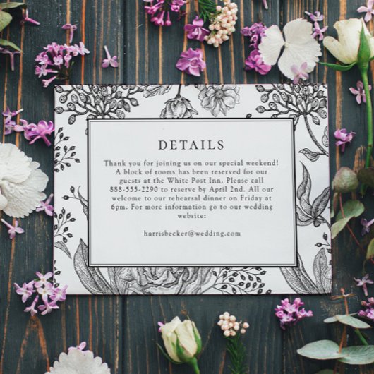Schwarz-Flora-Elegante-Hochzeitskarte RSVP Karte