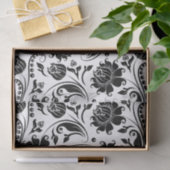 Schwarz Floral Damaskus Muster weißer Hintergrund Seidenpapier (Geschenk)